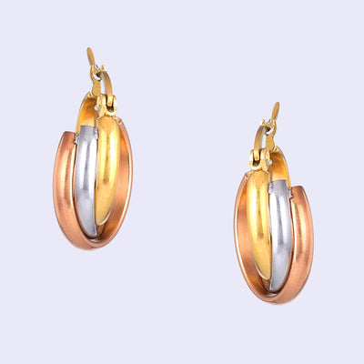 Estele Gold, Rhodium & Rosegold Plated Stylish Three Layered Twisted Demifine Hoop Earrings for Women/Girls