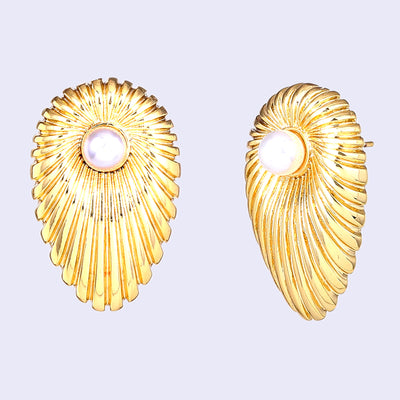 Estele Gold Plated Fashionable & Sleek White Pearl Ornamented Demifine Stud Earrings for Women and Girls