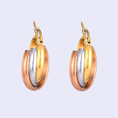 Estele Gold, Rhodium & Rosegold Plated Stylish Three Layered Twisted Demifine Hoop Earrings for Women/Girls