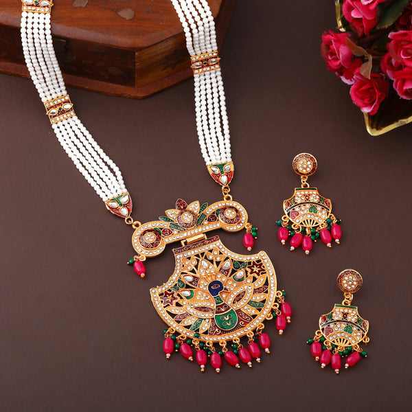 Ethnic Peacock Meenakari Rani Haar Necklace Set – Bridal & Festive Jewelry– OSSP-0007-IGMC NKER