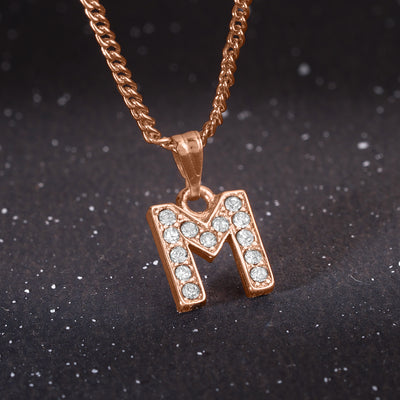 Estele Rosegold Splendid Medium 'M' Letter Pendant with Austrian Crystals for Women