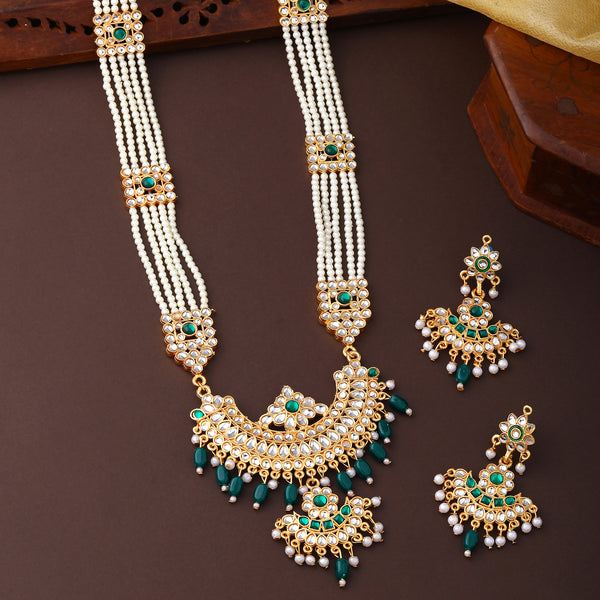 Luxury Pearl Layer Necklace Set – Kundan Rani Haar for Special Occasions– OSSP-0072-IGGN NKER