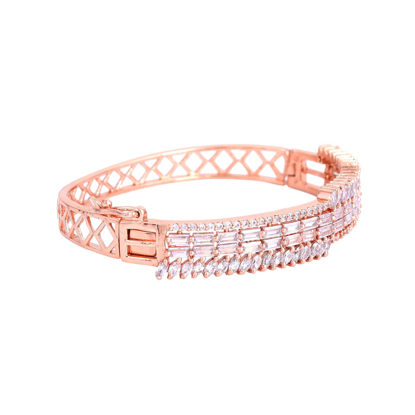 Estele Luxe Glow Rosegold Plated Comfort Fit White American Diamond Bracelet for Girls & Women | A Masterpiece of Timeless Brilliance