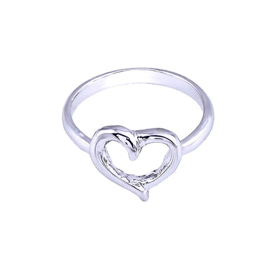 Estele Rhodium Plated Heart Shaped Finger Ring for Women