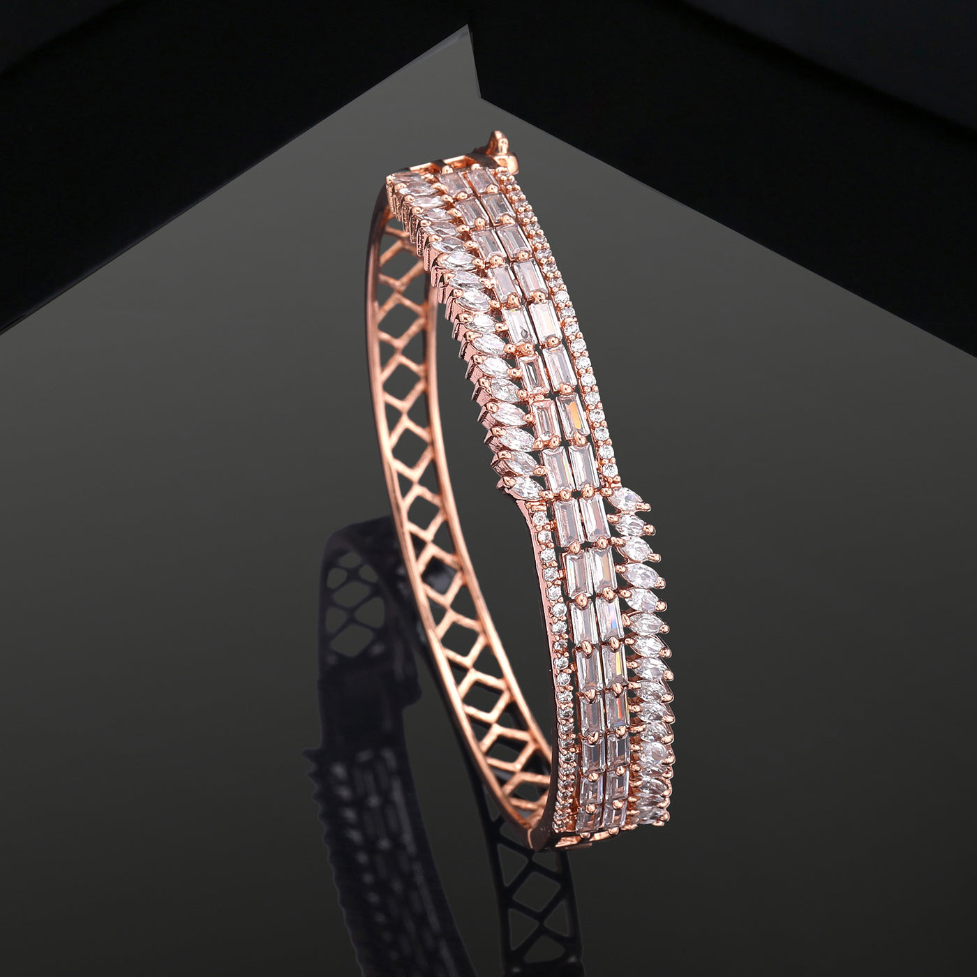 Estele Luxe Glow – Rosegold Plated Comfort Fit White American Diamond Bracelet for Girls & Women | A Masterpiece of Timeless Brilliance