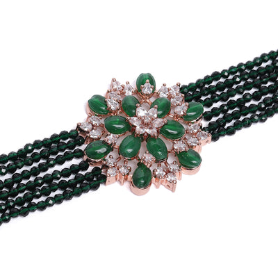 Estele Rosegold Plated Charming Multi-Layered Green Beads Varya Choker Set for Women|Glamorous Jewelry for Classy Women