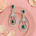 Estele Rhodium Plated CZ Scintillating Drop Earrings with Emerald Stone for Women