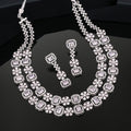 Estele Rhodium Plated CZ Ravishing Designer Double Layered Necklace Set with White Crystals for Women
