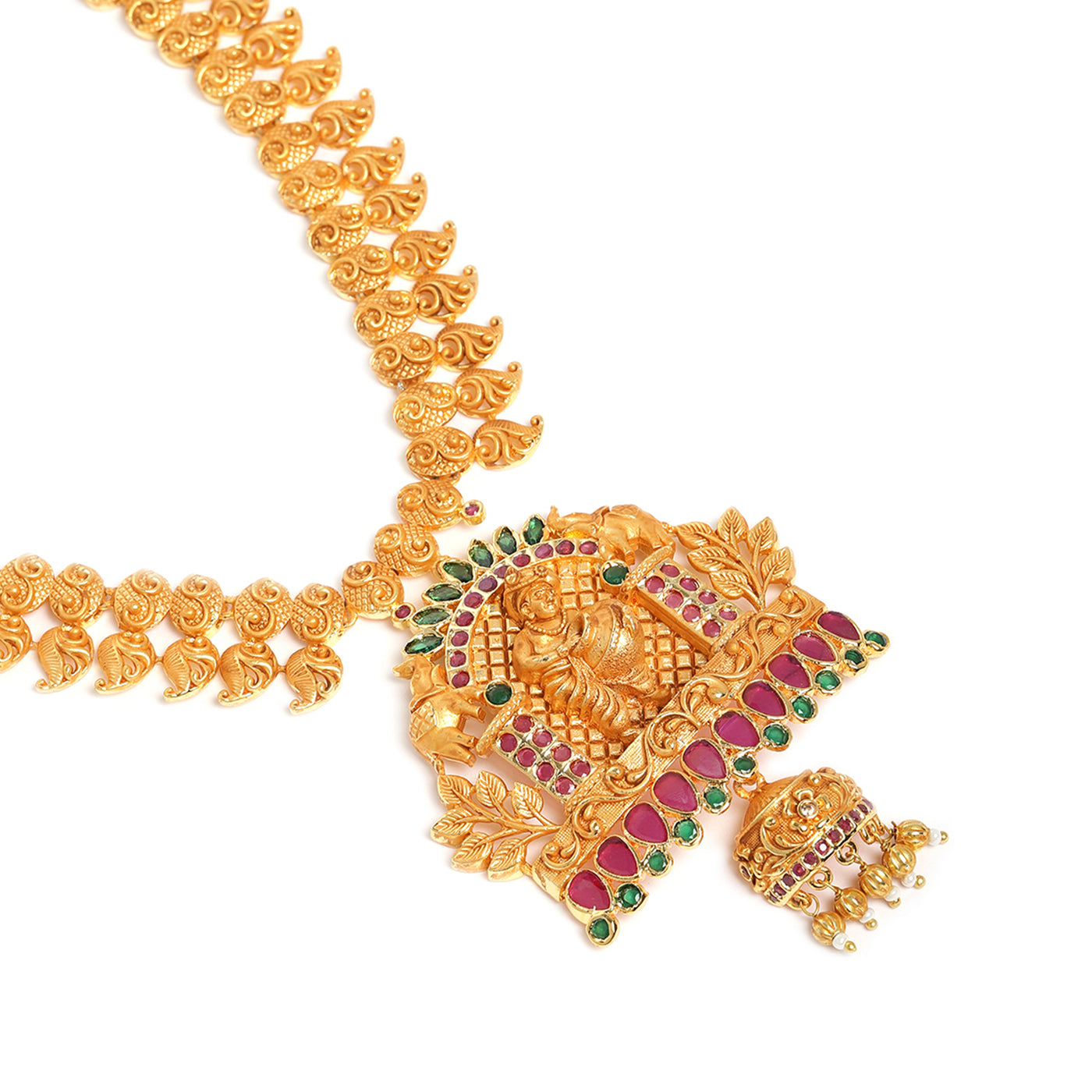 Estele Gold Plated CZ Kanhaiya Designer Bridal Necklace Set Combo with Color Stones & Pearls