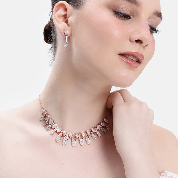 Rosegold Capsule Shape CZ Necklace Set