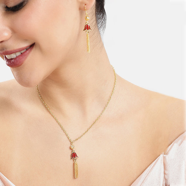 Red Lotus Tassel Necklace Set