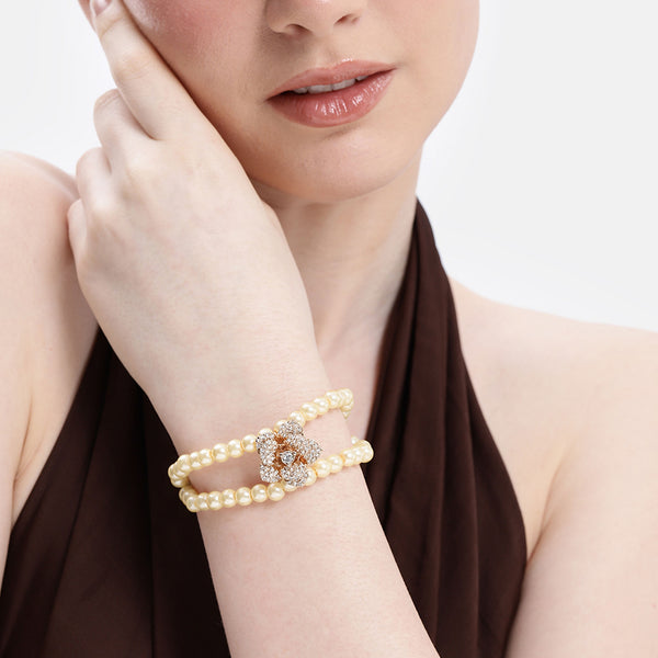 Double Row Pearl Flower Bracelet