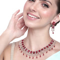 Estele Rose Gold Plated CZ Sparkling Dulhan Necklace Set with Tourmaline Pink Stones for Women