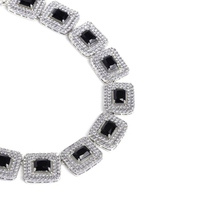 Estele Rhodium Plated CZ Shimmering Necklace Set with Black Crystals for Women