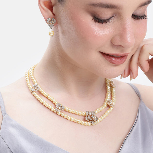 Glam Rose Gold Pearl Necklace Set