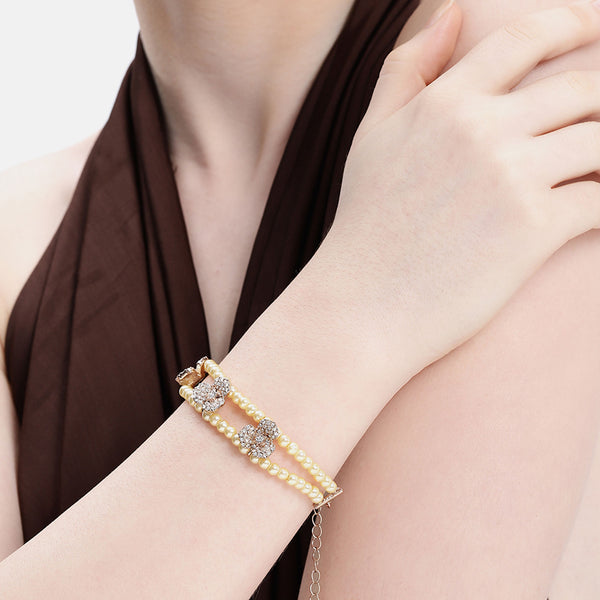 Dual Line Pearl Floral Bracelet