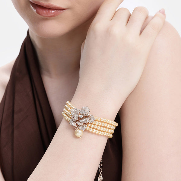 Rose Gold Floral Pearl Bracelet