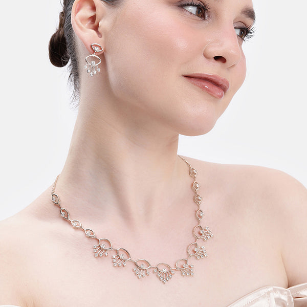 Rosegold Abstract Eye CZ Necklace Set