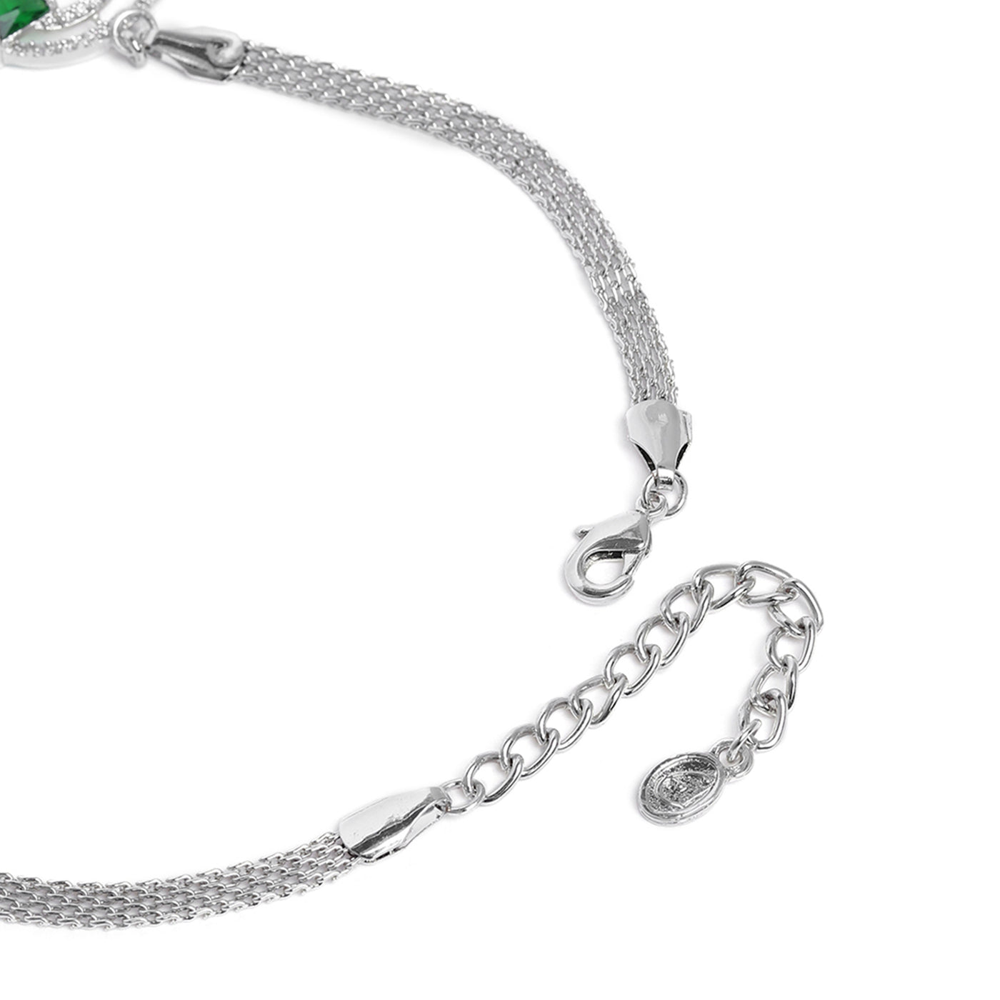 Estele Rhodium Plated CZ Circular Designer Necklace Set with Green Crystals for Women