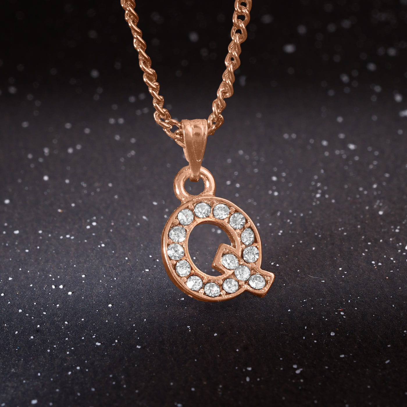 Estele Rosegold Splendid Medium 'Q' Letter Pendant with Austrian Crystals for Women