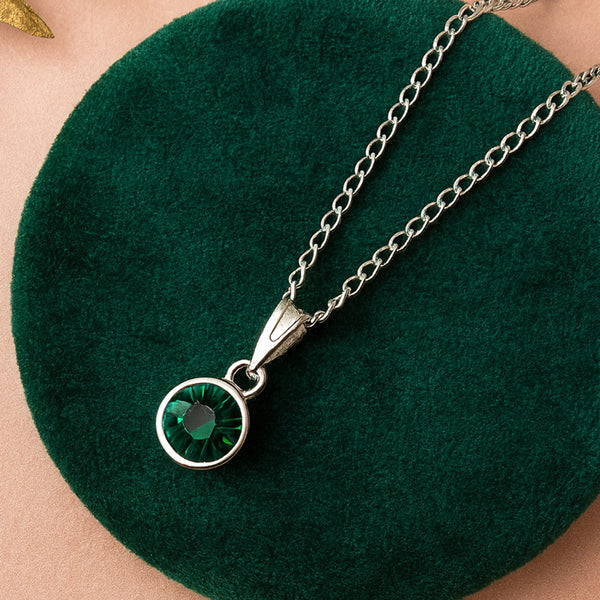 Estele Rhodium Plated Emerald Pendant with Austrian Crystals for Women / Girls