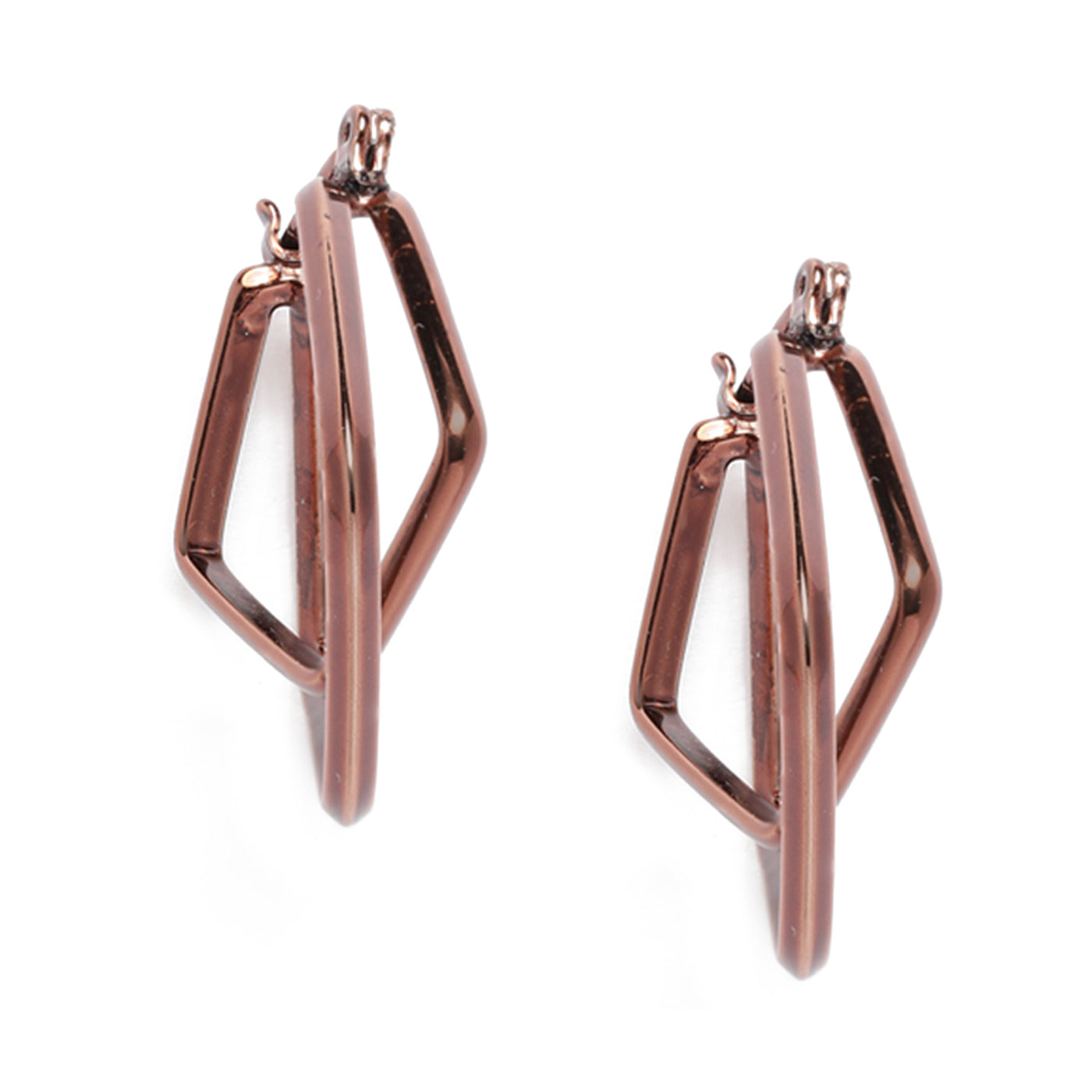 Estele Chocolate Brown Plated Dual Rhombus Designer Hoop Earrings for Women
