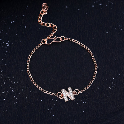 Estele Rose Gold Plated Captivating Medium 'N' Letter Bracelet with Crystals for Women