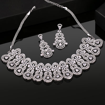 Estele Rhodium Plated CZ Fascinating Necklace Set for Women
