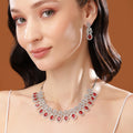 Estele Rhodium Plated CZ Beautiful Necklace Set with Ruby Crystals for Women