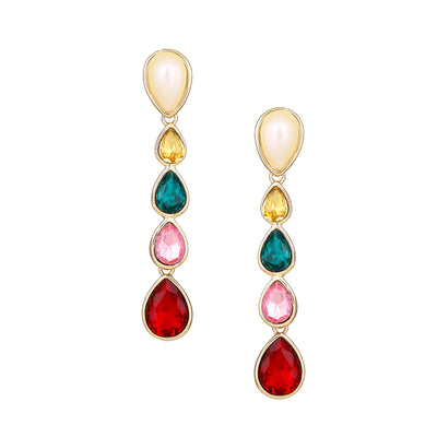 Estele Gold Plated Multicolour Gemstone Crystals Drop Earrings