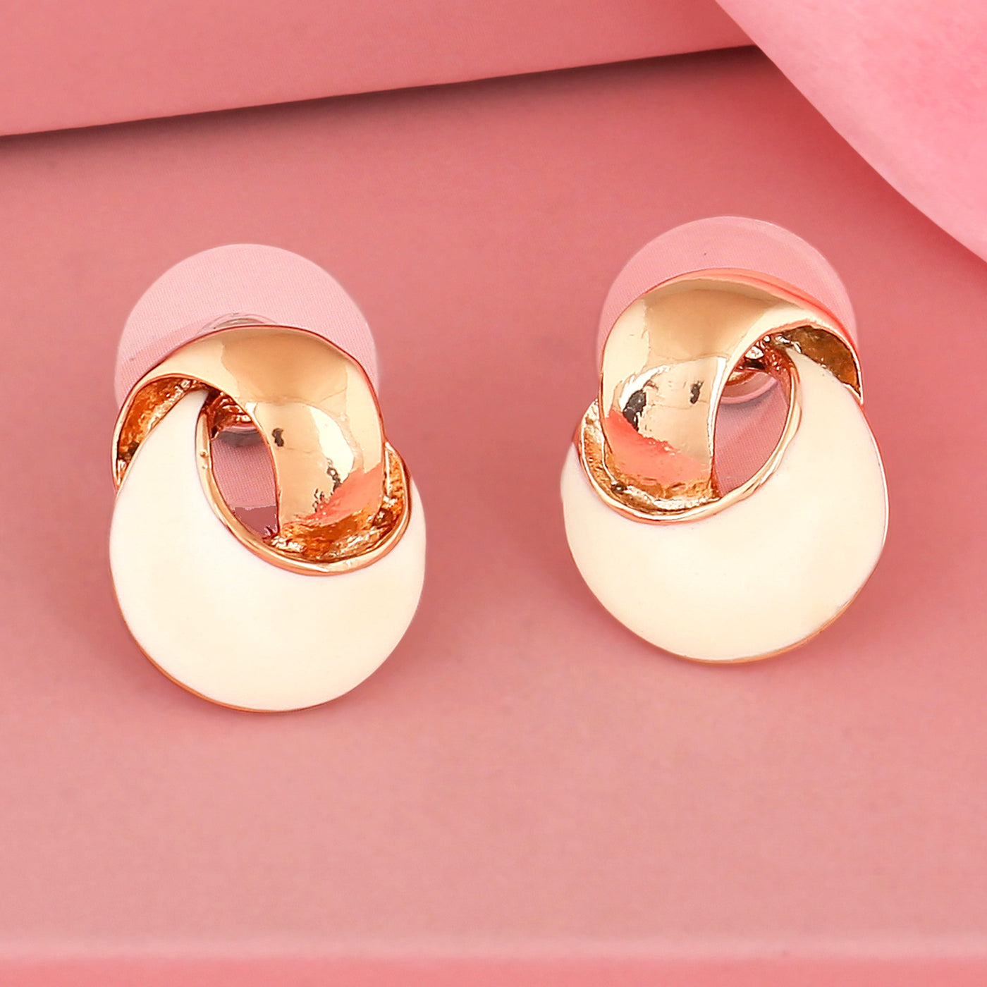 Rose Gold White Enamel stud Earrings