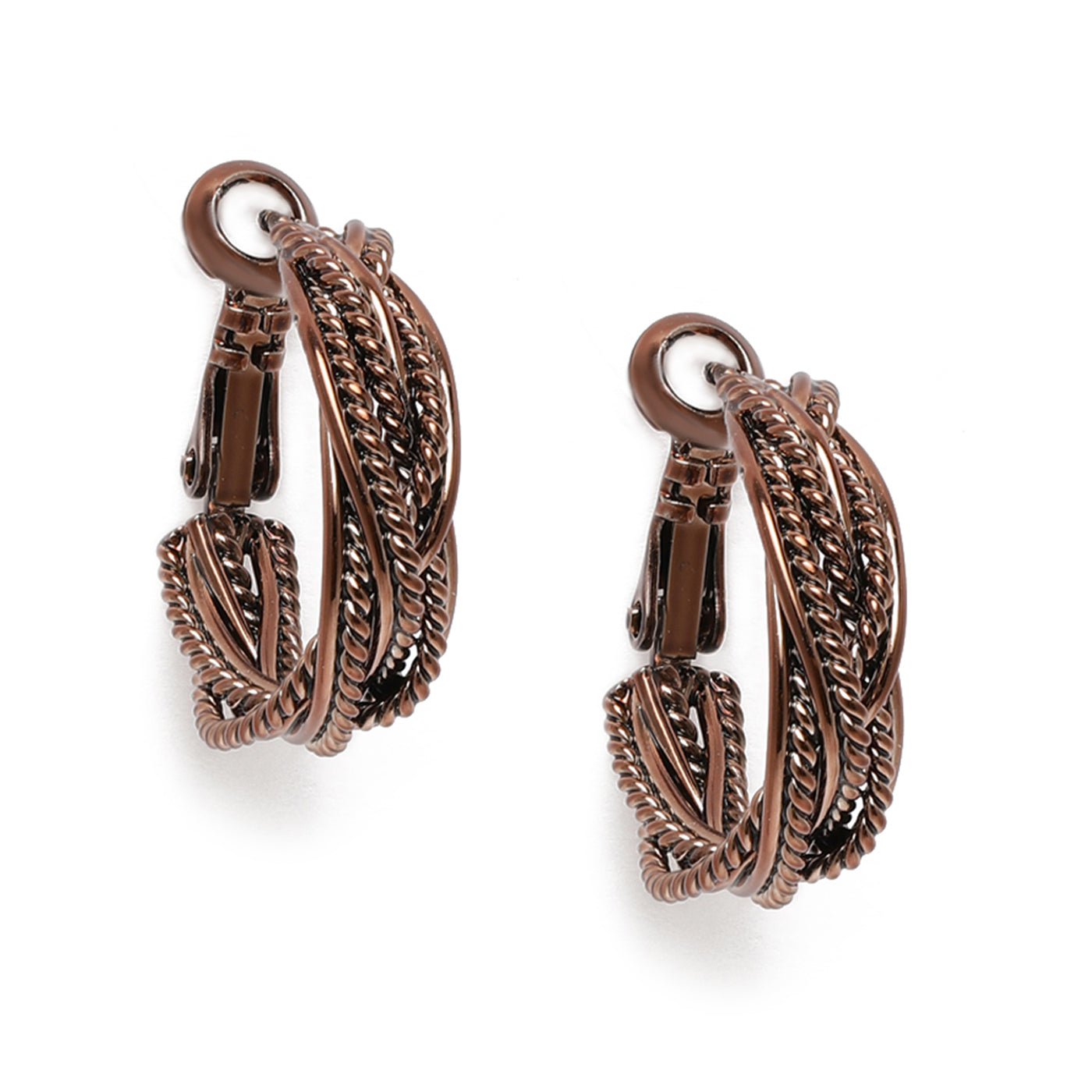 Estele Chocolate Brown Plated InterTwine Designer Hoop Earrings for Women
