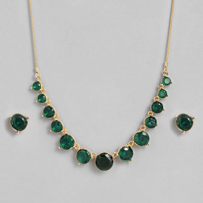 Estele Gold Plated Sparkling Necklace set with Green Austrian Crystals for Women