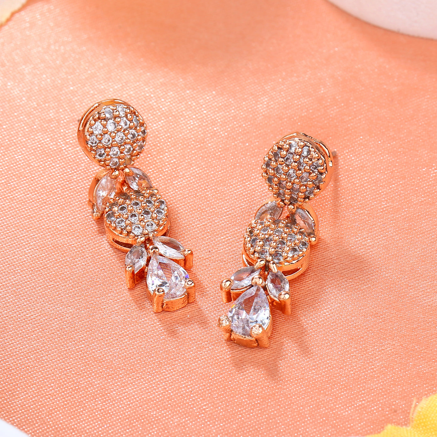 Estele Rose Gold Plated CZ Twinkling Drop Earrings for Women