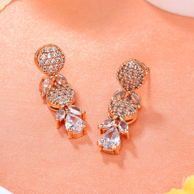 Estele Rose Gold Plated CZ Twinkling Drop Earrings for Women