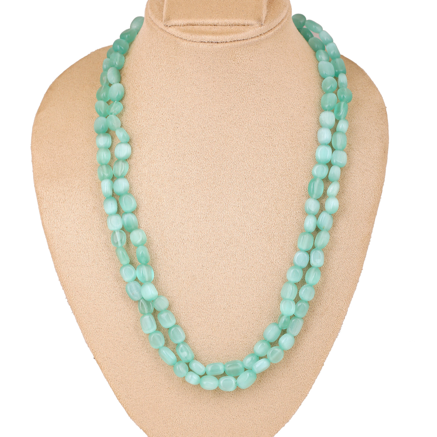 Estele Rhodium Plated Swanky Double Layered Necklace with Mint Green Beads for Girls and Women