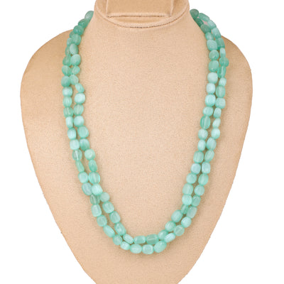 Estele Rhodium Plated Swanky Double Layered Necklace with Mint Green Beads for Girls and Women