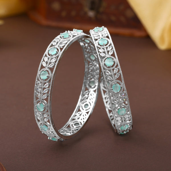Mint Green CZ Bangles for Women|Size 2.6|Silver Plated Designer Jewelry for Wedding & Festive Wear-OSAK008-IRMG26 BANGLE