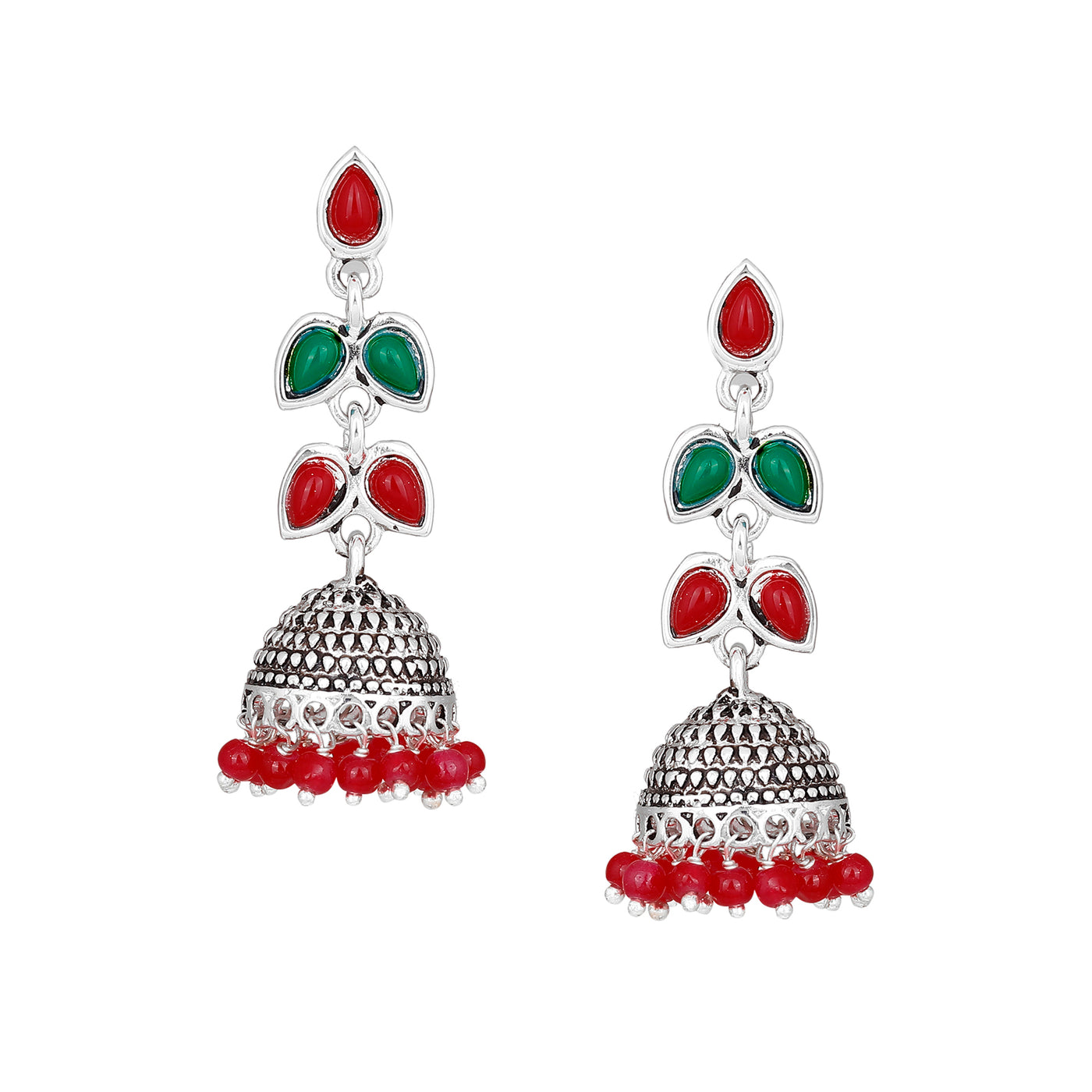 Red colour pearl drop Jhumka Earrings