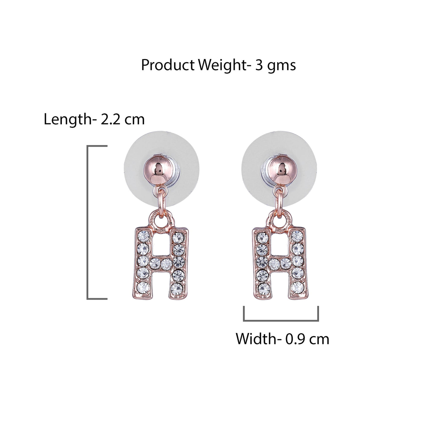 Estele Rose Gold Plated Magnificent Medium 'H' Letter Earrings with Crystals for Women