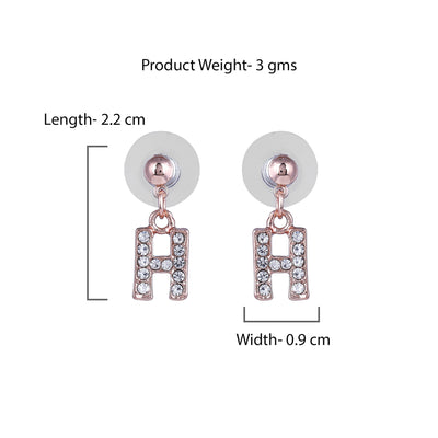 Estele Rose Gold Plated Magnificent Medium 'H' Letter Earrings with Crystals for Women