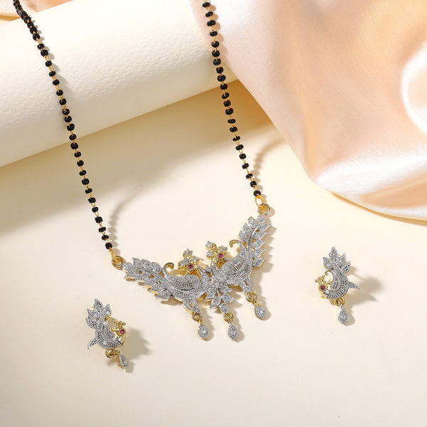 Traditional Mangalsutra Jewelry Set – Black Beads with Peacock Pendant-OSAKMS002-2TNWE NKER