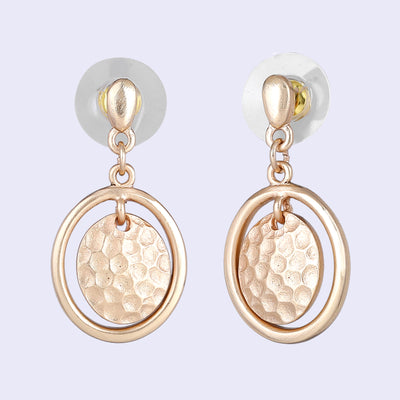 Estele Gold Tone Classy Double Circular Design Beaten Gold Drop & Dangle Earrings for Women