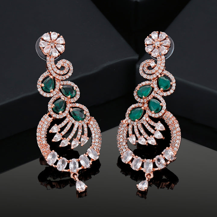 Estele Rose Gold Plated CZ Scintillating Earrings with Emerald Crystals for Women