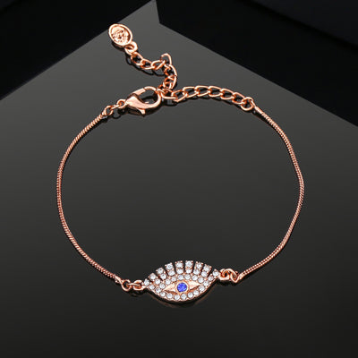 Estele Rose Gold Plated Evil Eye Designer Link Bracelet with Crystals for Women