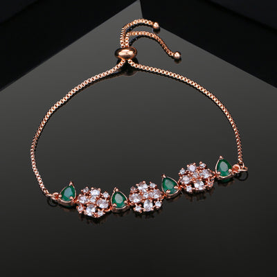 Estele Rose Gold Plated CZ Flower Designer Bracelet for Women