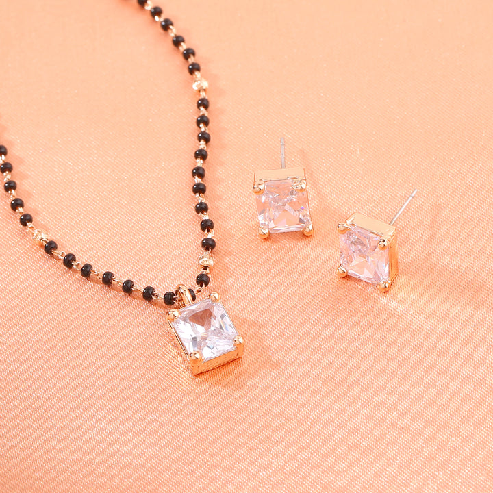 Estele Rose Gold Plated CZ Square Designer Mangalsutra Necklace Set for Women