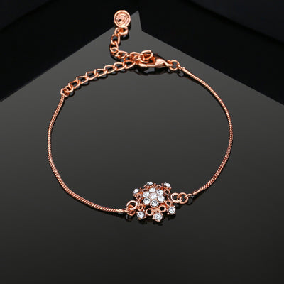 Estele Rose Gold Plated Flower Designer Bracelet with Crystals for Women