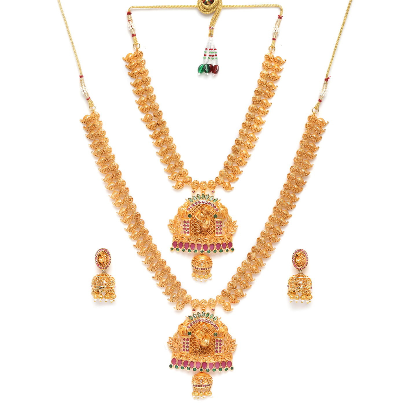 Estele Gold Plated CZ Kanhaiya Designer Bridal Necklace Set Combo with Color Stones & Pearls