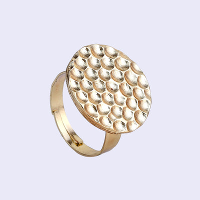 Estele Gold Tone Stylish Circular Disk Shaped Beaten Gold Finger Ring for Women(Adjustable)